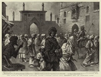 El cierre de la Campaña de Tirah, Familias Afridi entrando en la Ciudad de Peshawar en la Puerta de Edward